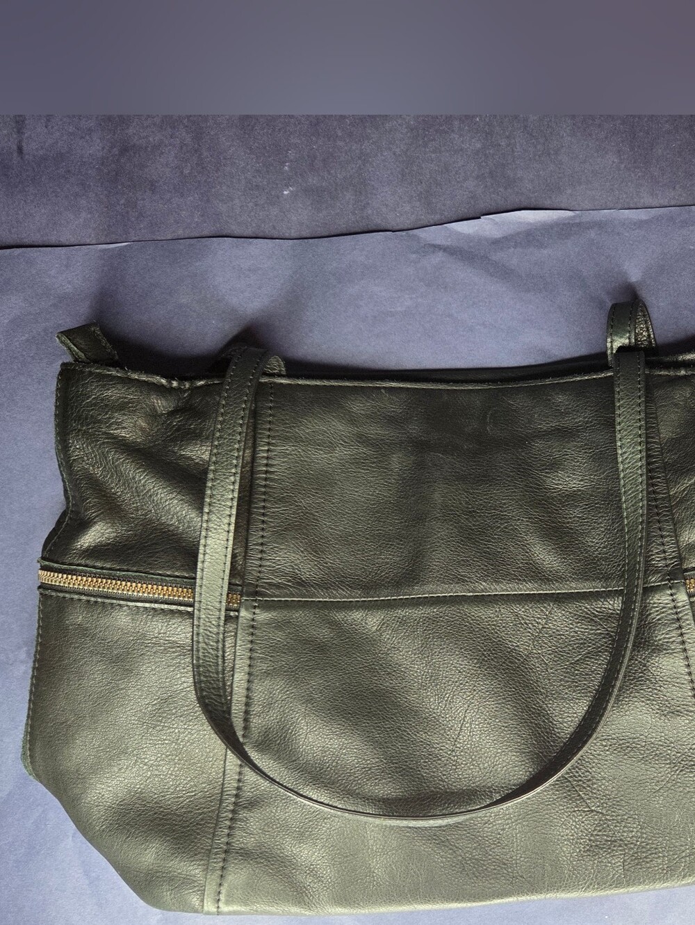 American Leather Black Shoulder Tote with Gold Zippers - Picture 2 of 14